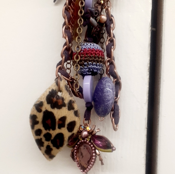 PURPLE Italy Morano/ Glass Bead & Tassel ❤ keychain PURSE CHARM Leopard Red Bug - Picture 1 of 9